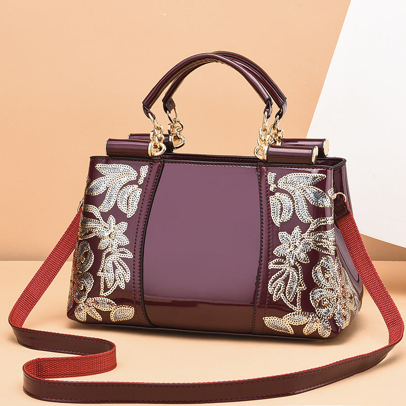 Women's Fashion Bright Leather Chinese Style Embroidered Shoulder Bags