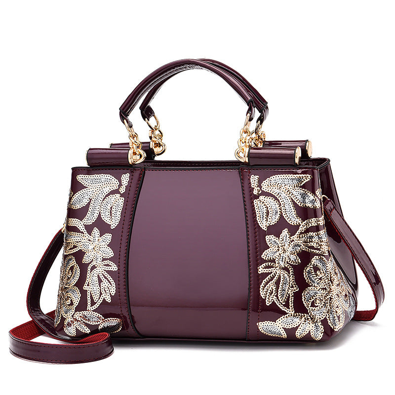 Women's Fashion Bright Leather Chinese Style Embroidered Shoulder Bags