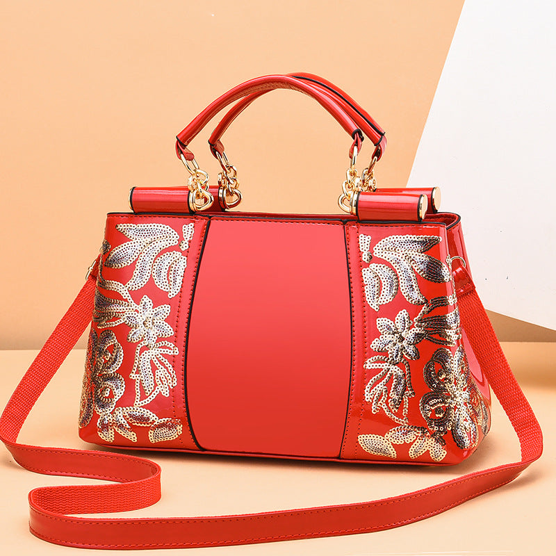 Women's Fashion Bright Leather Chinese Style Embroidered Shoulder Bags