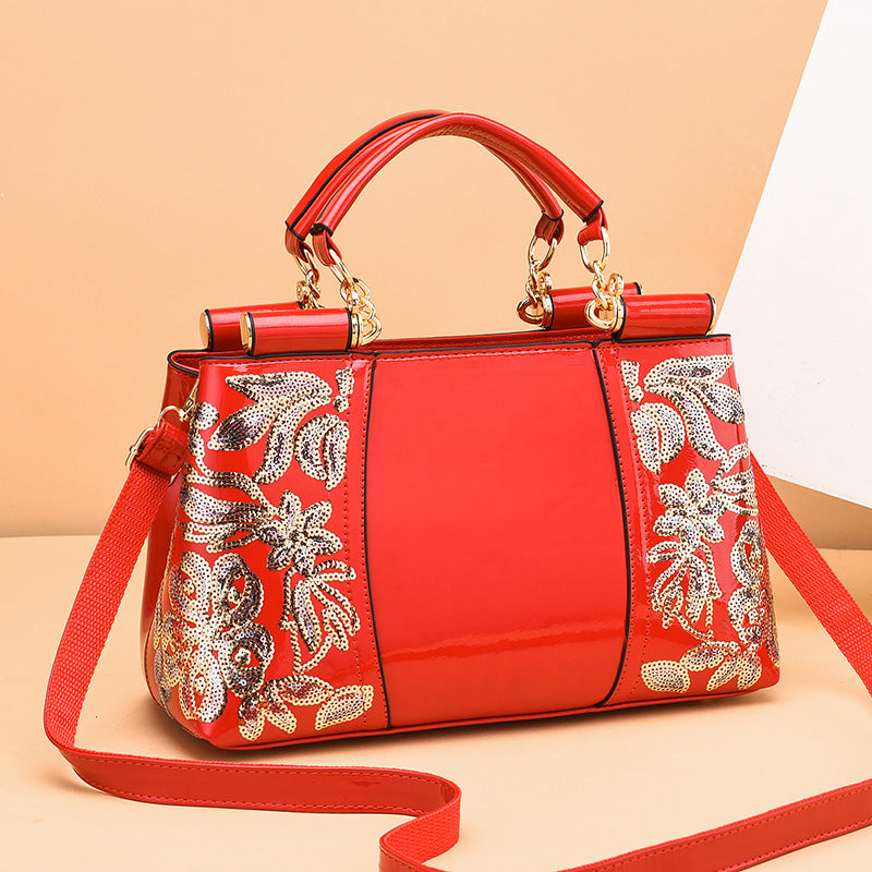Women's Fashion Bright Leather Chinese Style Embroidered Shoulder Bags