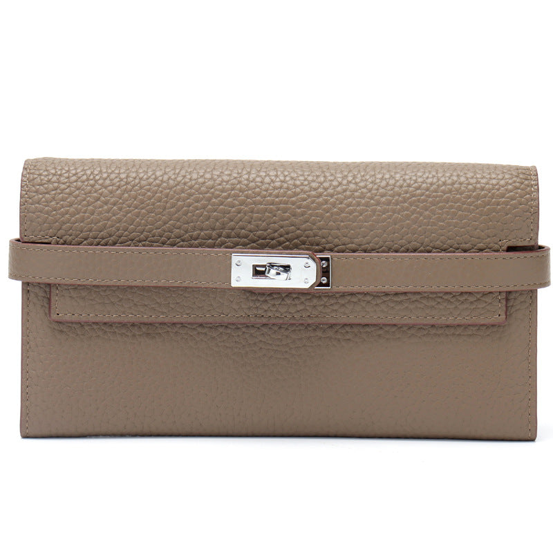 Women's Fashion Classic Lychee Pattern Cowhide Clutch Ladies Wallets