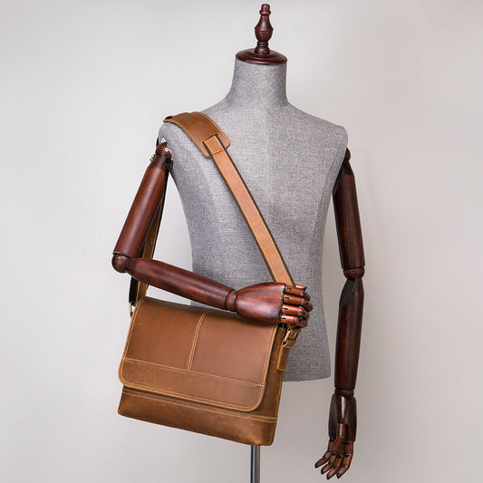 Men's Crazy Horse Leather Retro Fashion First Men's Messenger Bags