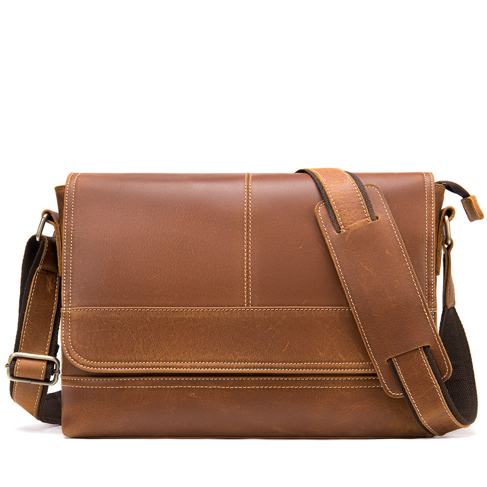 Men's Crazy Horse Leather Retro Fashion First Men's Messenger Bags
