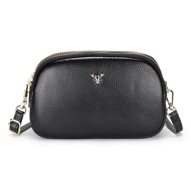Women's Pure Leather Zipper One Genuine First Layer Cowhide Large Capacity Bags