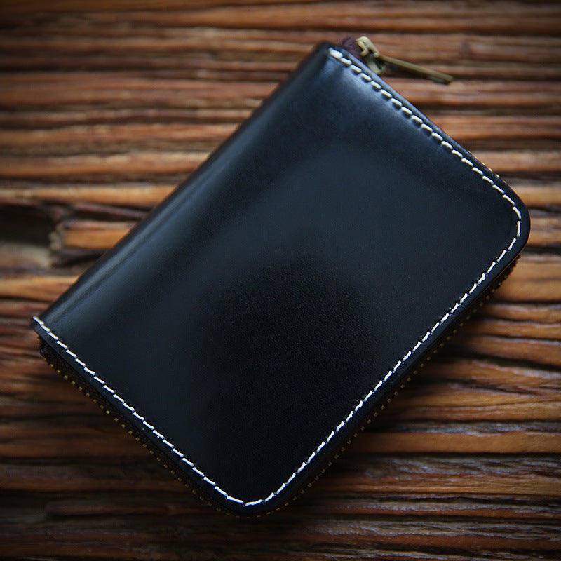 Men's Handmade Retro First Layer Cowhide Zipper Short Coin Purses