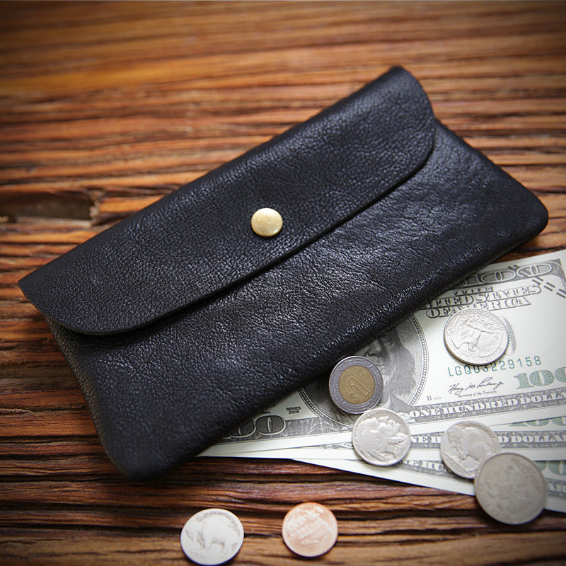 Men's Retro Handmade Long First Layer Cowhide Genuine Leather Large Capacity Men's Wallets