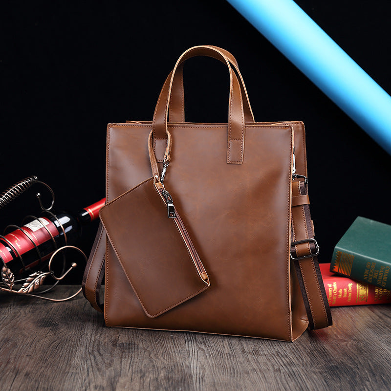 Men's Vertical Fashion Retro Crazy Horse Leather Bags