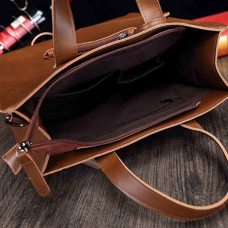 Men's Vertical Fashion Retro Crazy Horse Leather Bags