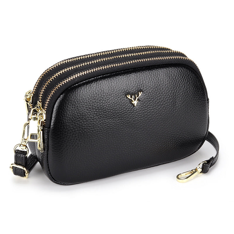 Women's Pure Leather Zipper One Genuine First Layer Cowhide Large Capacity Bags