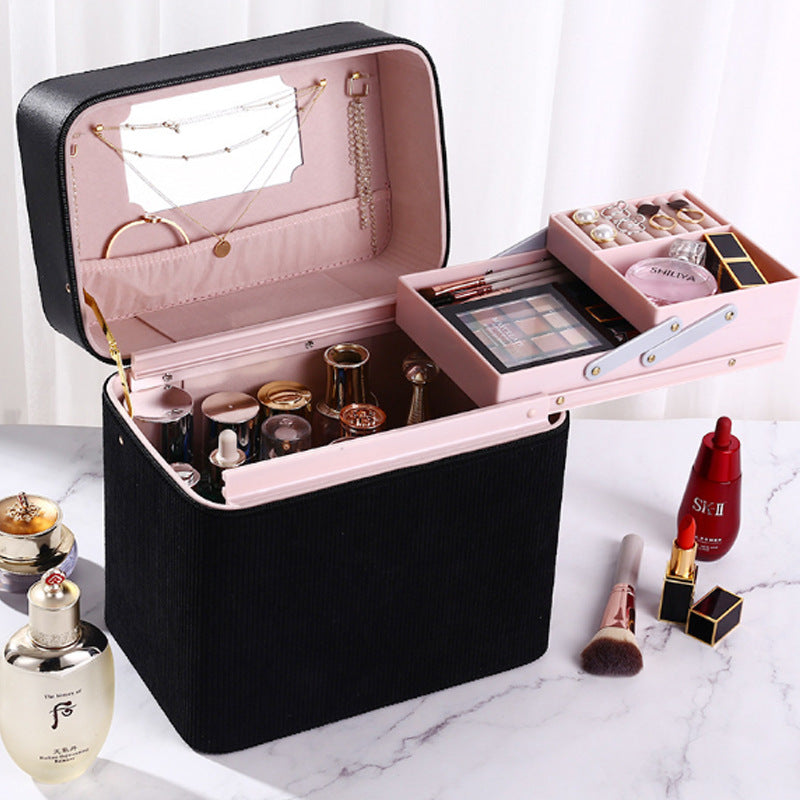 Simple Leather Corduroy Portable Large Capacity Storage Cosmetic Bags