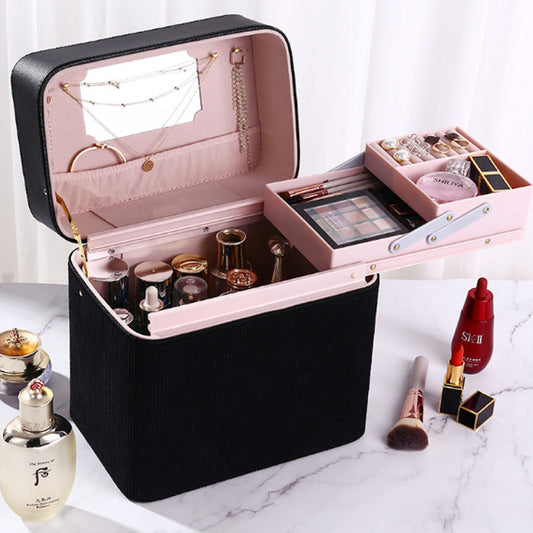 Simple Leather Corduroy Portable Large Capacity Storage Cosmetic Bags