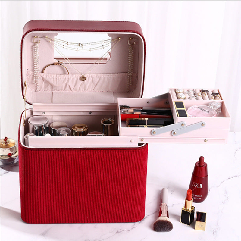 Simple Leather Corduroy Portable Large Capacity Storage Cosmetic Bags