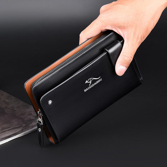 Men's Kangaroo Clutch Single Zipper Business Handbags