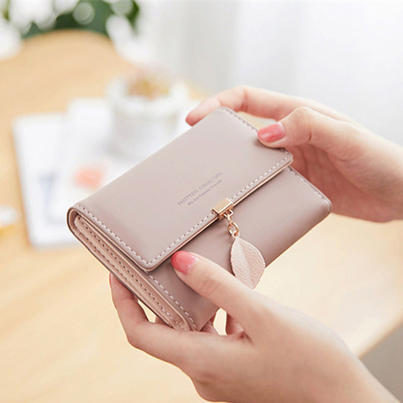Women's Short Solid Color Korean Style Fresh Three-fold Folding Ladies Wallet
