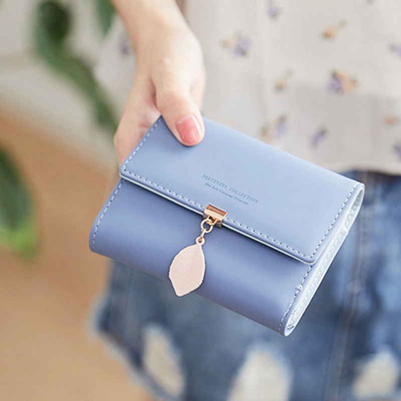 Women's Short Solid Color Korean Style Fresh Three-fold Folding Ladies Wallet