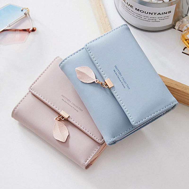 Women's Short Solid Color Korean Style Fresh Three-fold Folding Ladies Wallet