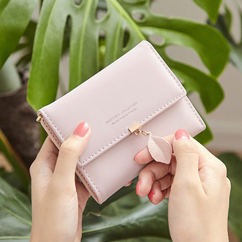 Women's Short Solid Color Korean Style Fresh Three-fold Folding Ladies Wallet