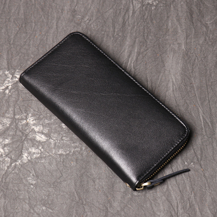 Women's & Men's Genuine Leather Clutch Long Zipper Oil Men's Wallets