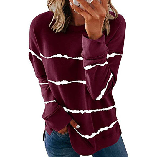 Women's Neck Loose Striped Printed Long Sleeves Sweaters