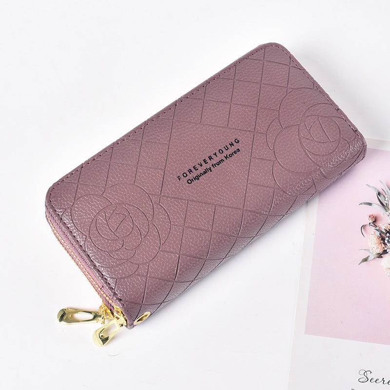 Women's Long Simple Wrist Strap Clutch Double Zipper Large Capacity Ladies Wallet