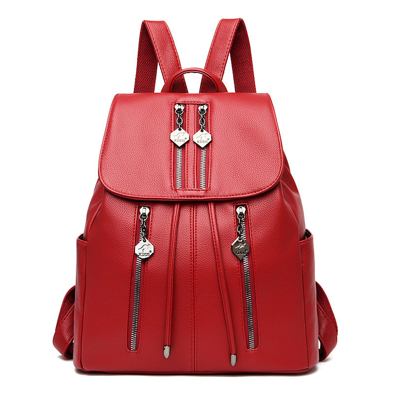 Women's Korean Fashionable Simple Soft Leather Backpacks