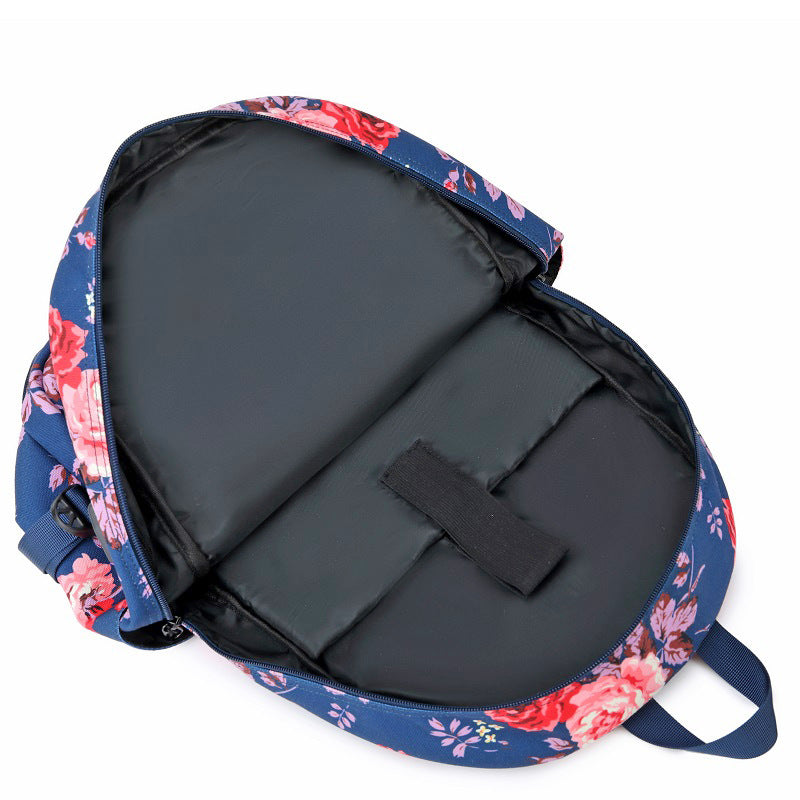 Women's Oxford Cloth Computer Thermal Transfer Flower Backpacks