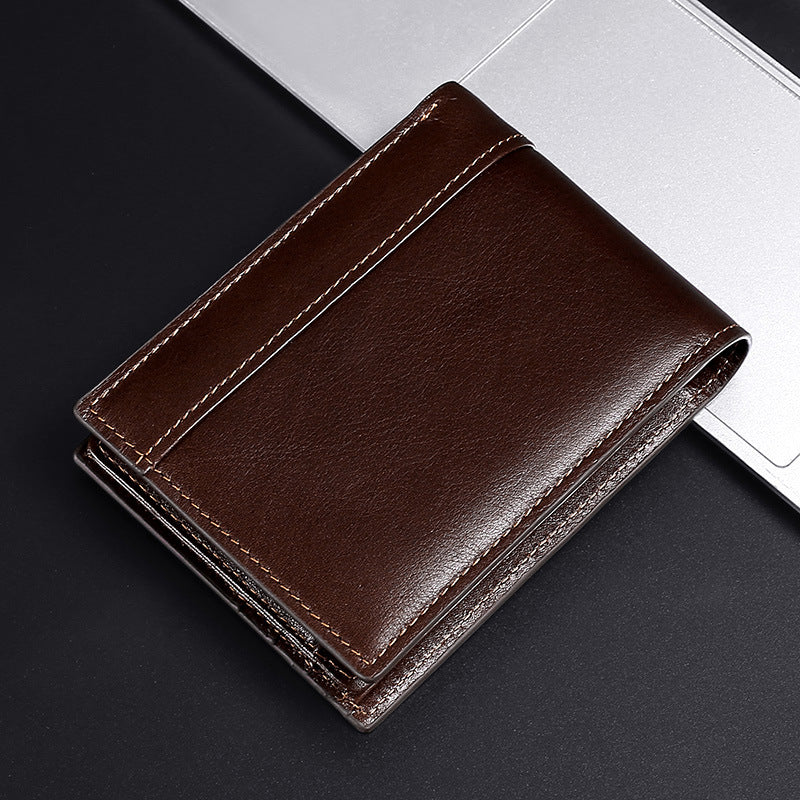 Men's Swiping Short Oil Wax Leather Multifunctional Men's Wallets