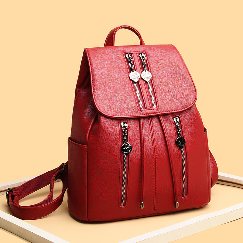 Women's Korean Fashionable Simple Soft Leather Backpacks