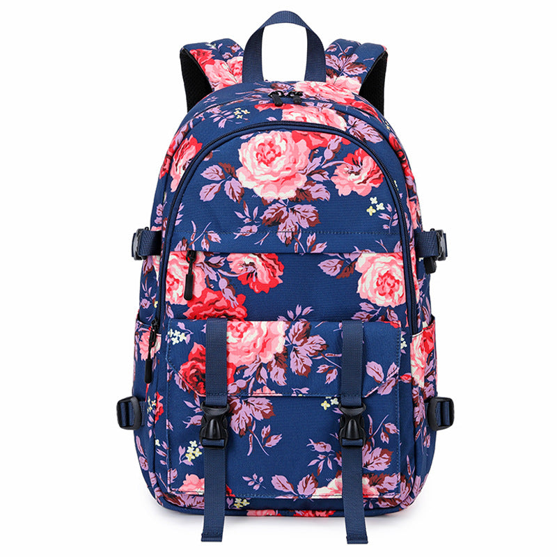 Women's Oxford Cloth Computer Thermal Transfer Flower Backpacks