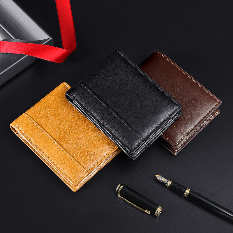 Men's Swiping Short Oil Wax Leather Multifunctional Men's Wallets