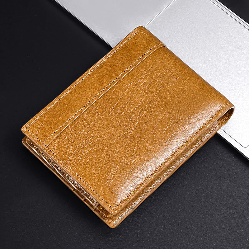 Men's Genuine Leather Oil Wax Dollar Cowhide Men's Wallets