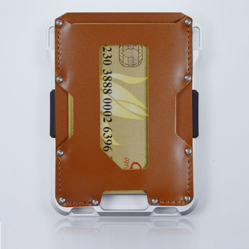 Men's Fashion Elegant Leather Bank Metal Card Holder