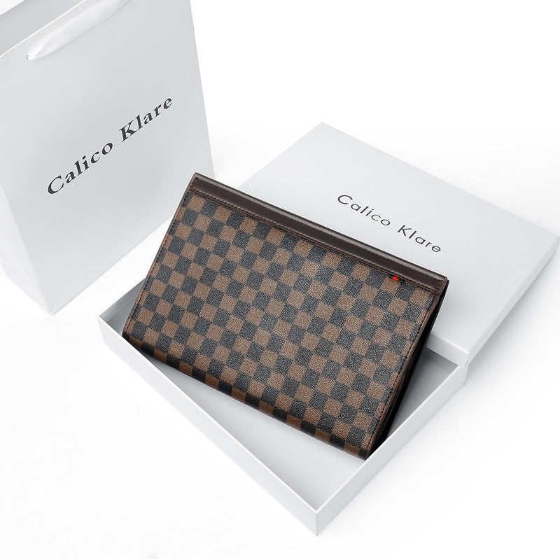 Men's Plaid Hand Holding Envelope Mobile Fashion Bags