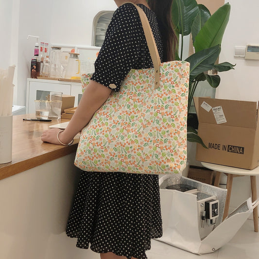 Fresh Floral Large Capacity Cloth Cotton Handbags