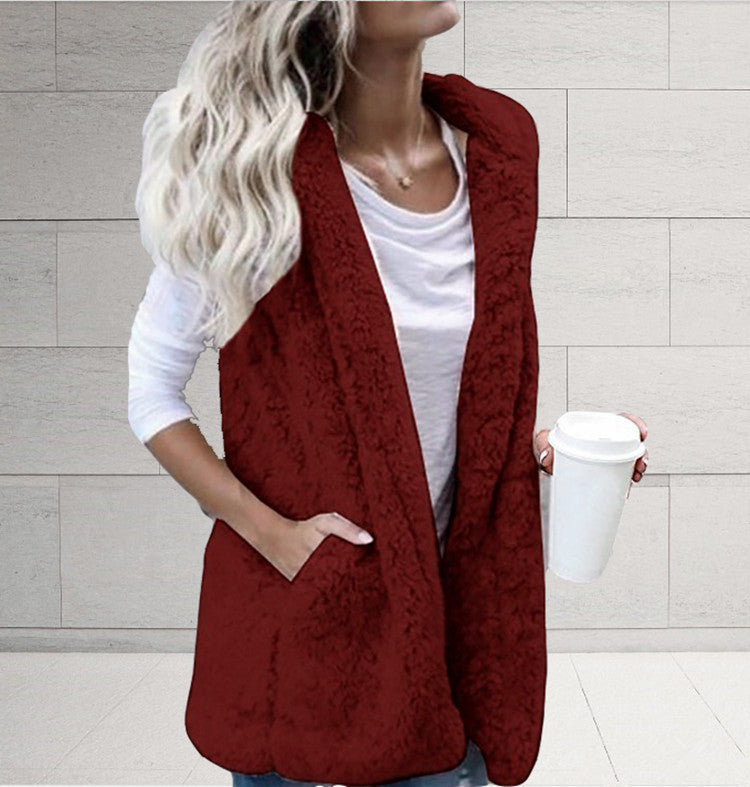 Women's Fashion Solid Color Sleeveless Hooded Pocket Plus Size