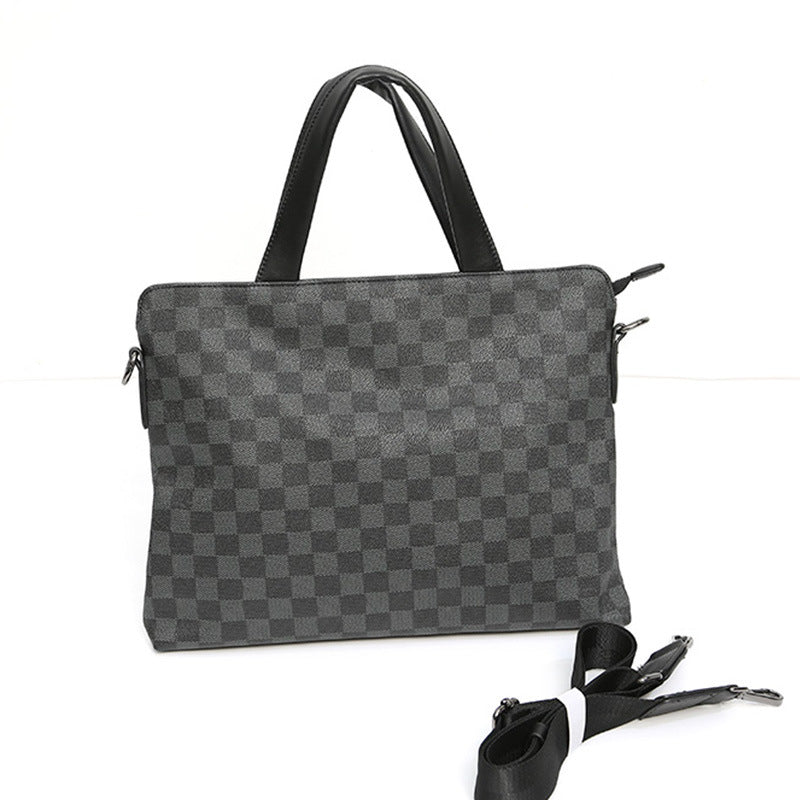 Men's File Computer Light Business Black Plaid Men's Handbags