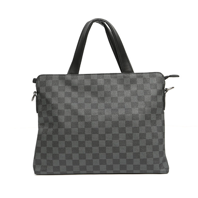Men's File Computer Light Business Black Plaid Men's Handbags