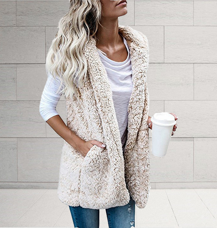 Women's Fashion Solid Color Sleeveless Hooded Pocket Plus Size