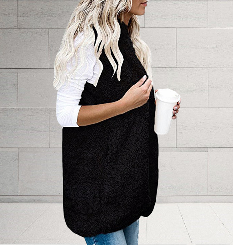 Women's Fashion Solid Color Sleeveless Hooded Pocket Plus Size