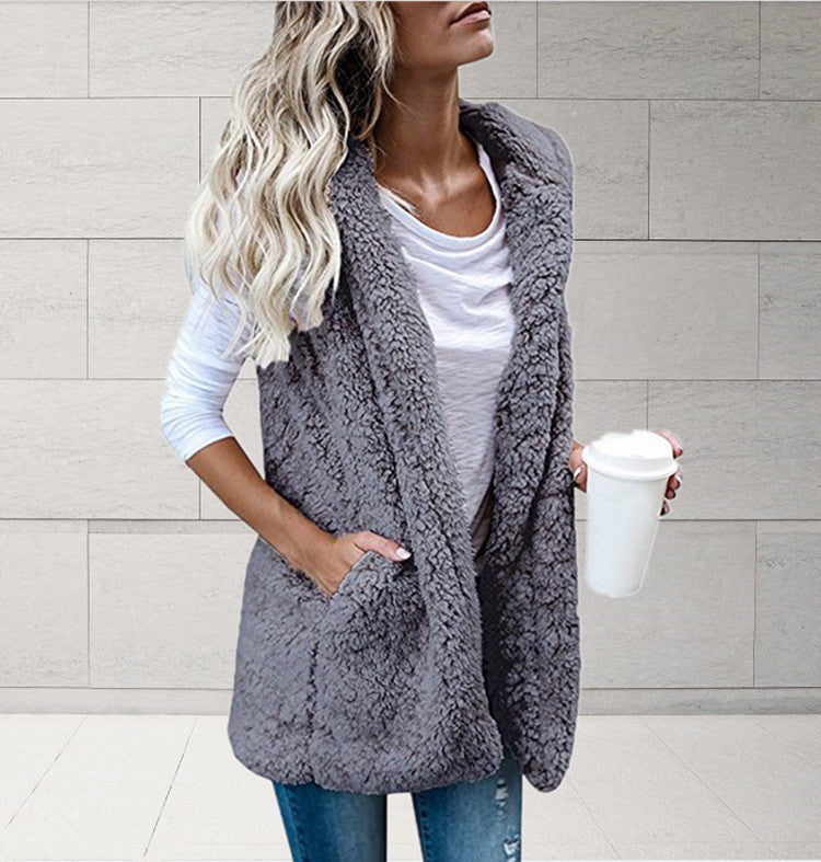 Women's Fashion Solid Color Sleeveless Hooded Pocket Plus Size