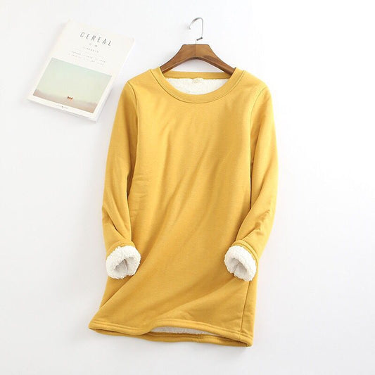 Women's Padded Bottoming Shirt Mid-length Thickened Large Fleece Slim Tops