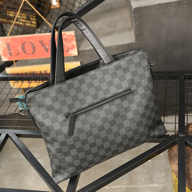 Men's File Computer Light Business Black Plaid Men's Handbags