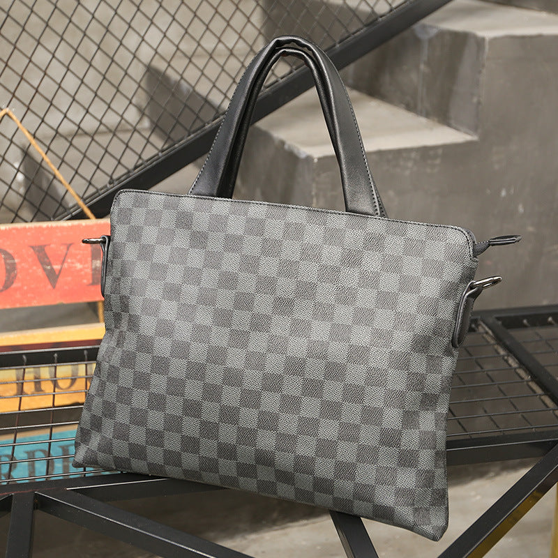 Men's File Computer Light Business Black Plaid Men's Handbags