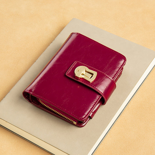 Women's Short Cowhide Zipper Folding One Fashion Ladies Wallets
