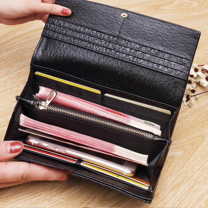 Women's Long Genuine Leather Cowhide Pure Multi Slots Ladies Wallet