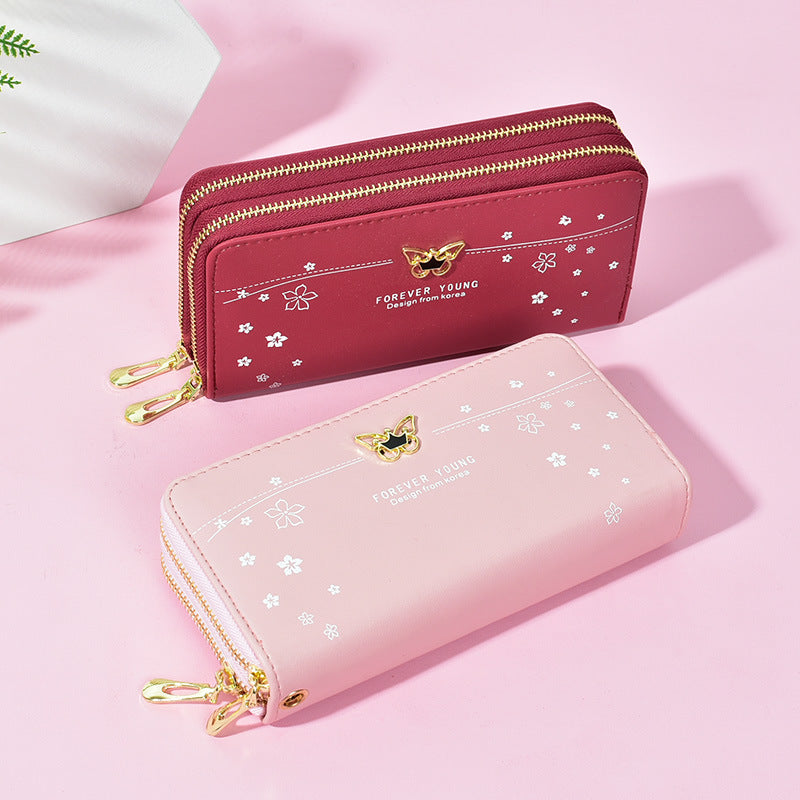 Women's Long Wrist Strap Printed Soft Leather Double Handbags