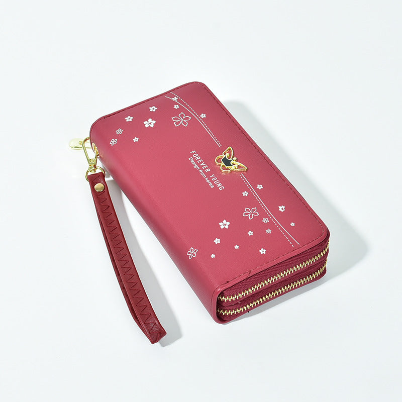 Women's Long Wrist Strap Printed Soft Leather Double Handbags