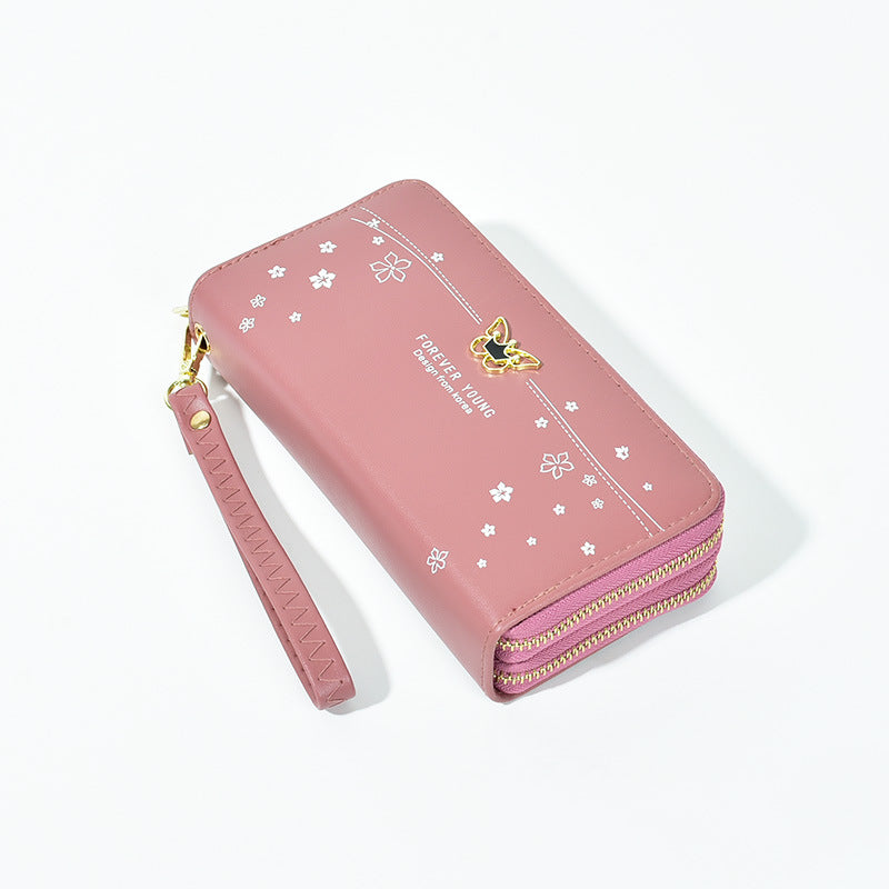 Women's Long Wrist Strap Printed Soft Leather Double Handbags