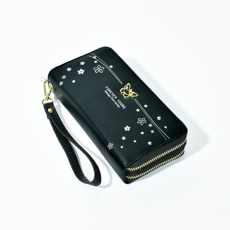 Women's Long Wrist Strap Printed Soft Leather Double Handbags