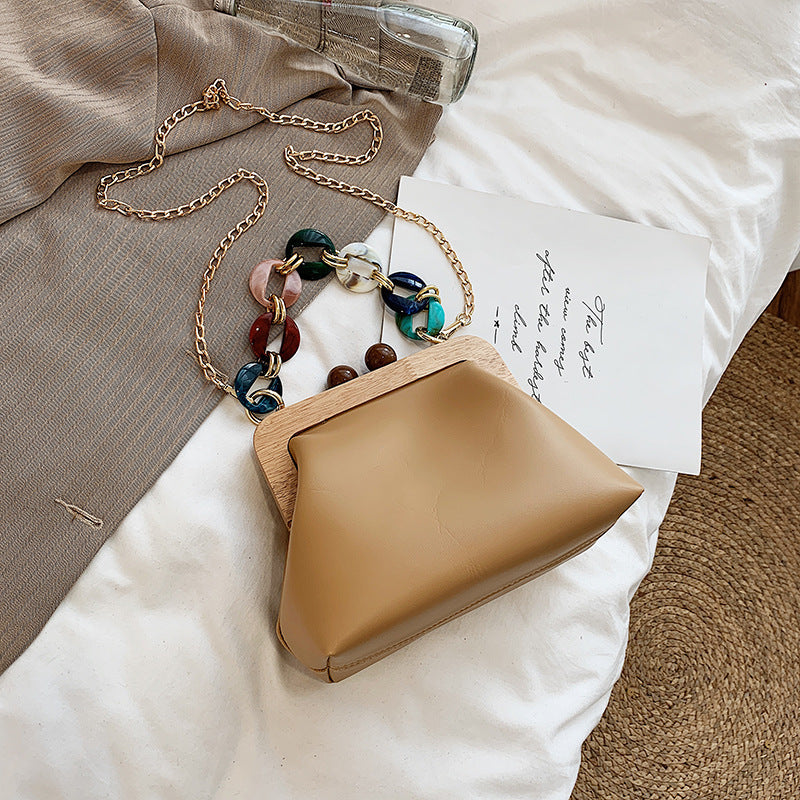 Women's Autumn Fashion Simple Retro Clip Mouth Shoulder Bags